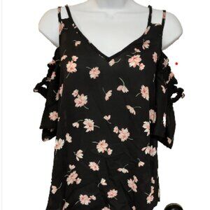 Sienna Sky Ladies Small Cold-off Shoulder V Neck Sheer Floral Multicolor Top